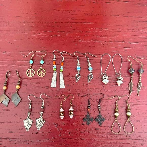 Earring Lot 10 Pair Hand Crafted Artisan Earrings Bohemian Earrings NEW # 194 - Picture 1 of 5